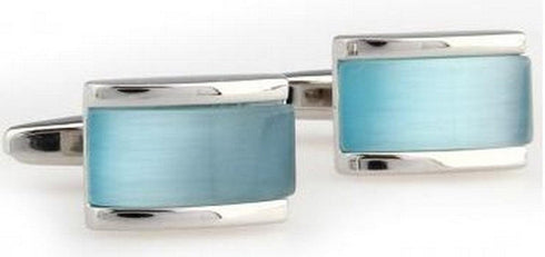 silver cufflinks with blue glass stone